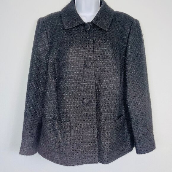 APT 9 Womens Plus 16W Jacket Black Blazer Long Sleeve Textured Waffle Weave - Picture 2 of 11